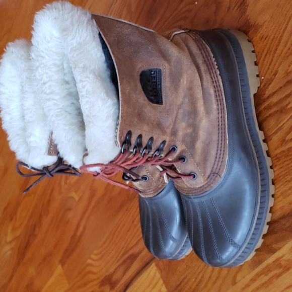 Sorel Winter Boots Men's Wool Lined Brown Leather Crusader, Size 10